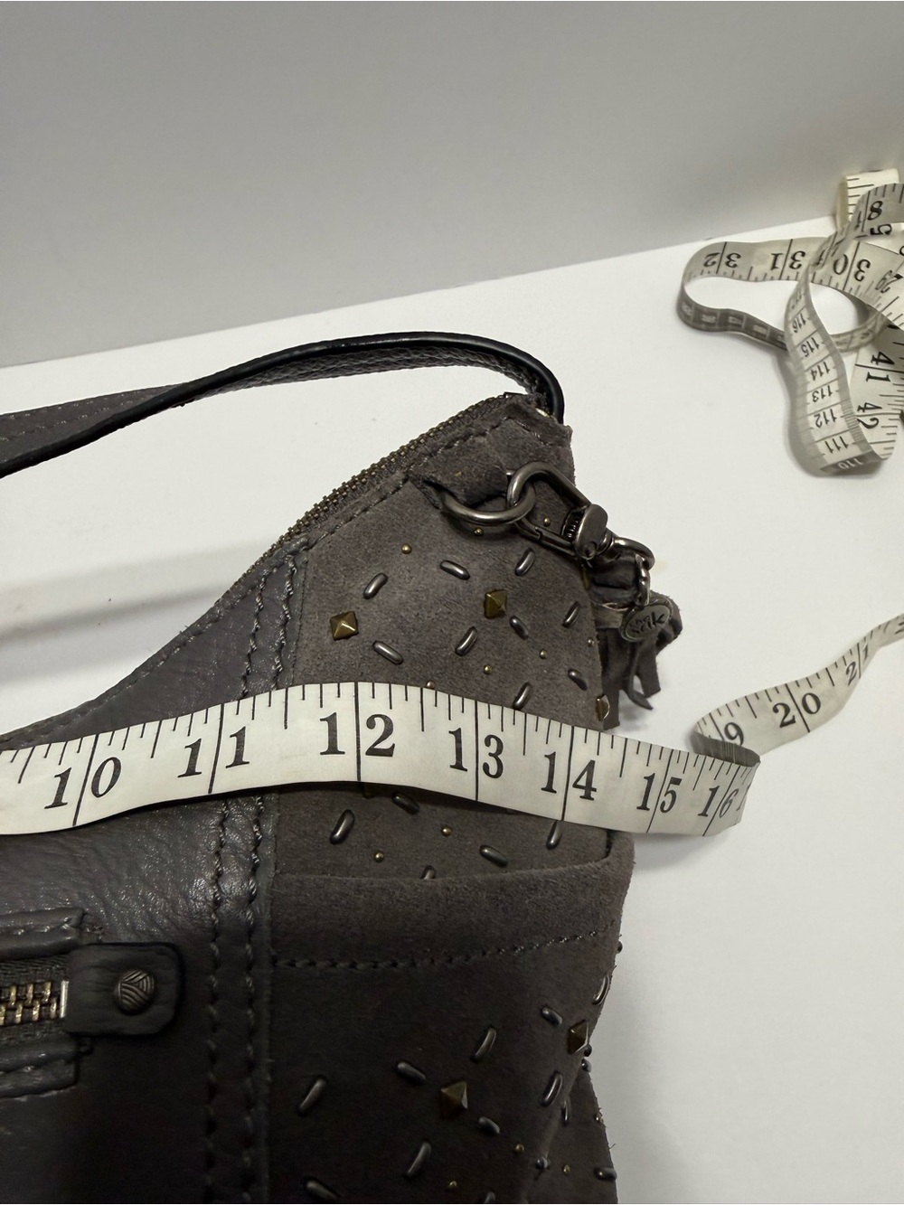 The Sak Gray, Leather, Studded, Hobo Shoulder Bag, Spacious Interior, Beautiful - Picture 7 of 12